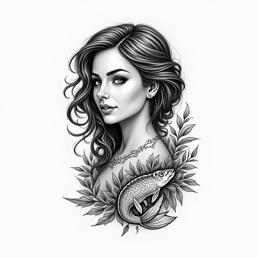 Prevention specialist, mother, Pisces, dreamer, cheerful.higly detailed tattoo