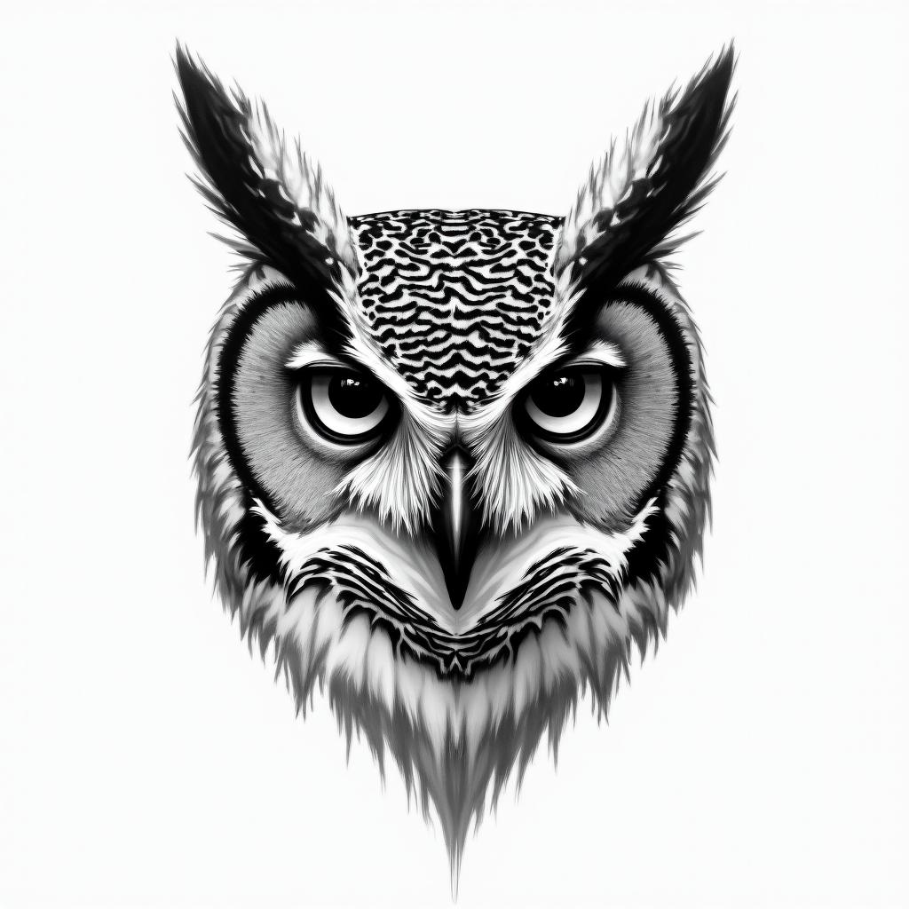 half of an unfinished drawing of an owls facehigly detailed tattoo - Variation 4