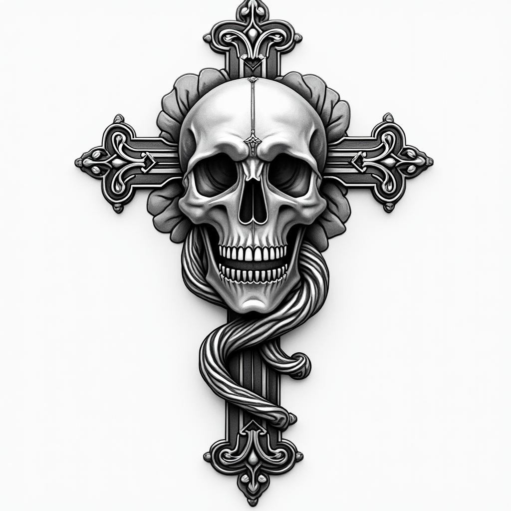 Remember you must die, cross of Saint Benedict.higly detailed tattoo