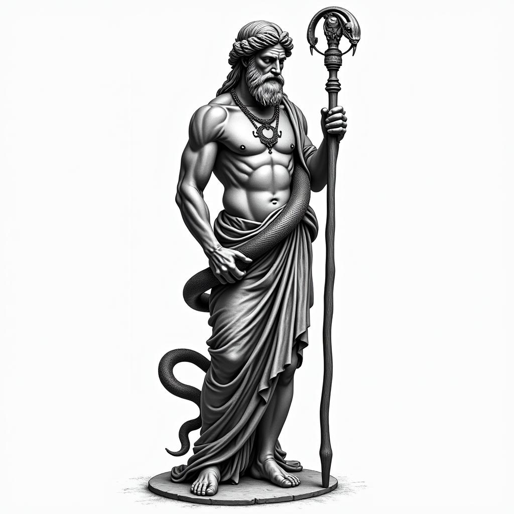 Asclepius holding rod
Greek mythology. Make sure to add snake around rodin bohemian style tattoo, 8k