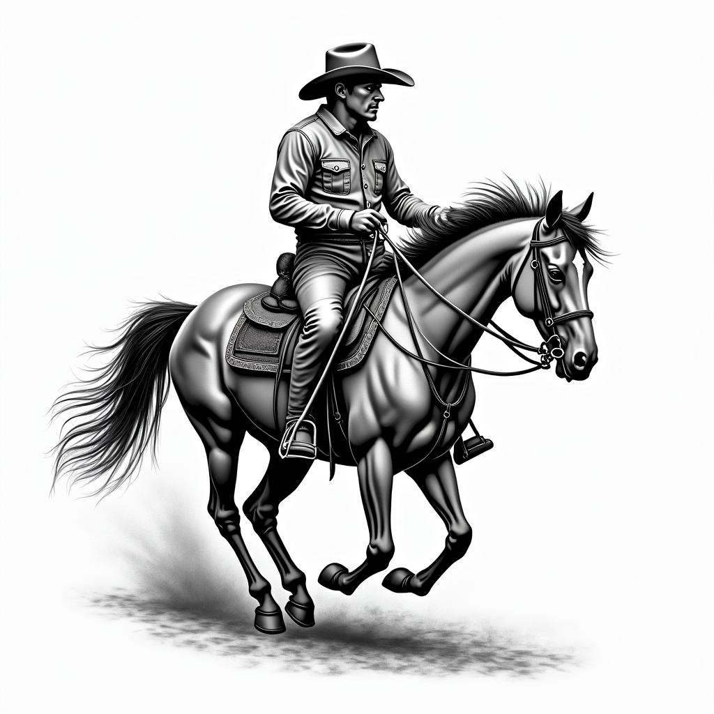 Western ridingin authentic tattoo style, incorporating traditional modifications, bold black outlines, solid color fills, featuring classic authentic elements - Variation 4