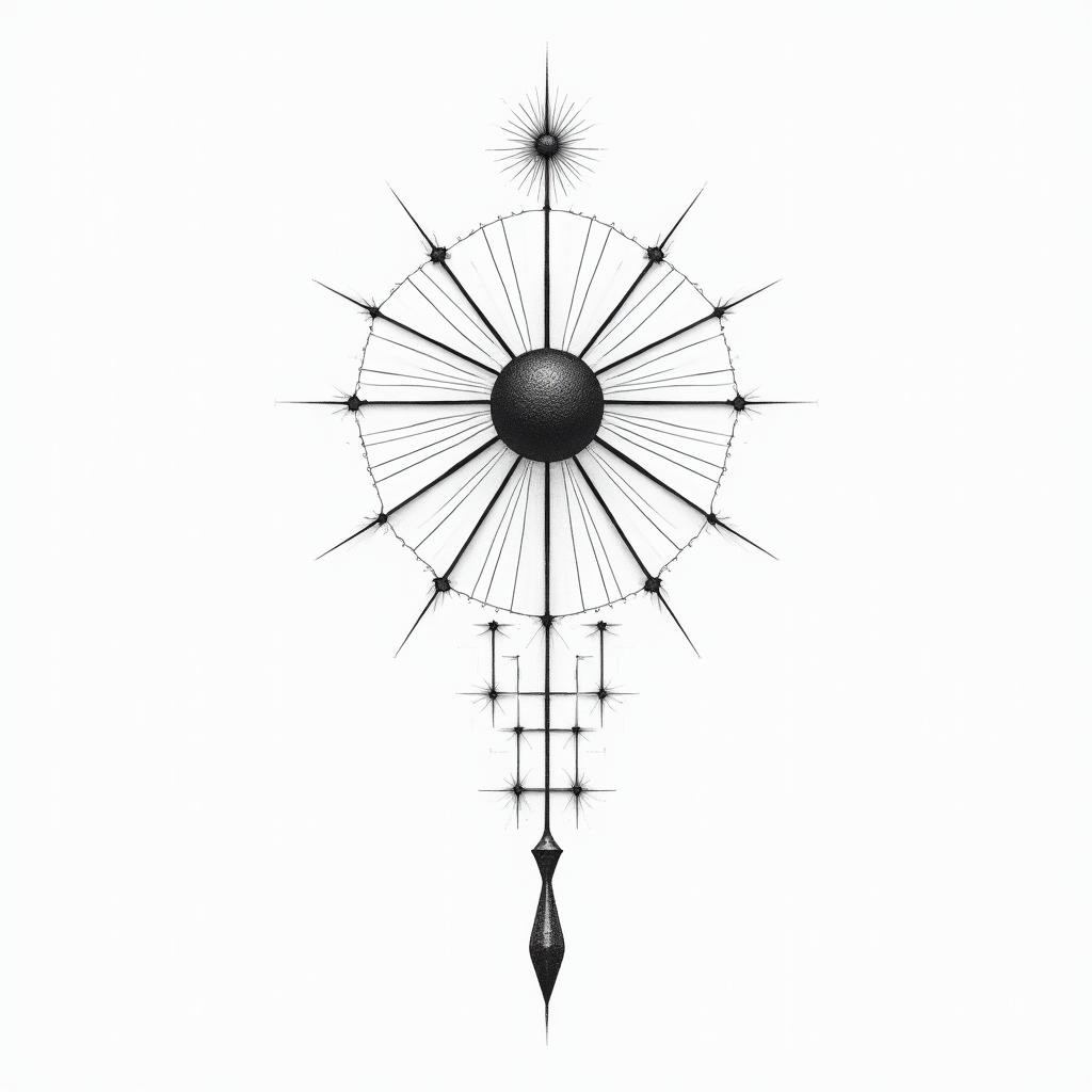 Feminine, celestial, witchy,in minimalist style tattoo, featuring simple shapes and fine lines, with minimal shading and details, tiny triangles, creating a sense of balance and harmony - Variation 3
