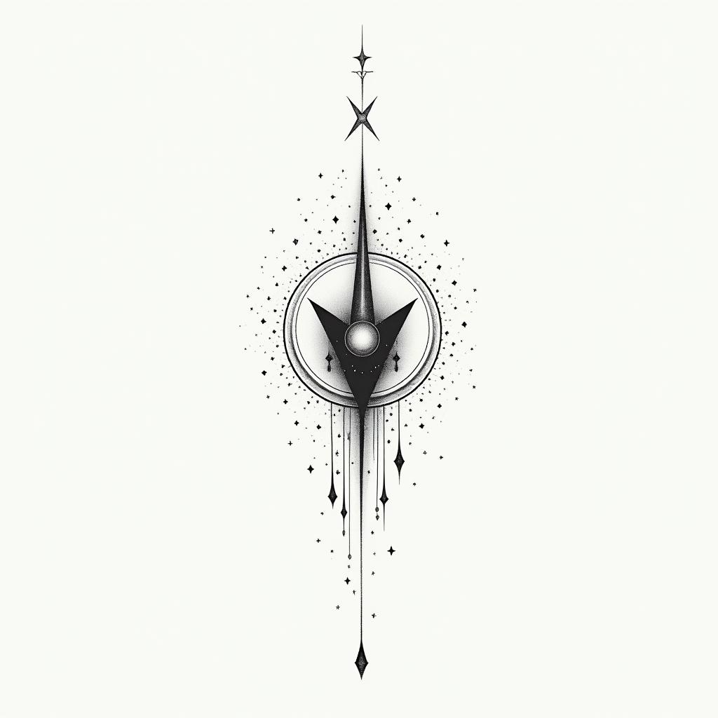 Feminine, celestial, witchy,in minimalist style tattoo, featuring simple shapes and fine lines, with minimal shading and details, tiny triangles, creating a sense of balance and harmony - Variation 4