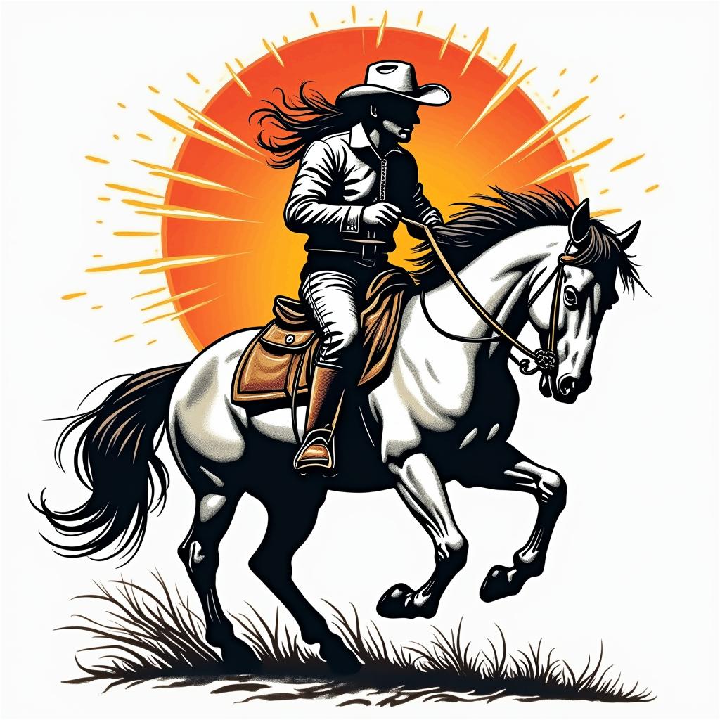 Western ridingin pop art style tattoo, featuring bold and vibrant colors, exaggerated outlines, iconic imagery, inspired by comic books and speech bubbles, comic book characters, retro pop culture - Variation 4