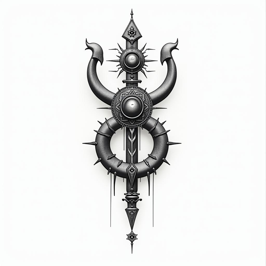 Elias cancer pro rodsin spiritual symbols tattoo style, featuring an intricate design incorporating elements, Hamsa hand, third eye, minimalist composition - Variation 3