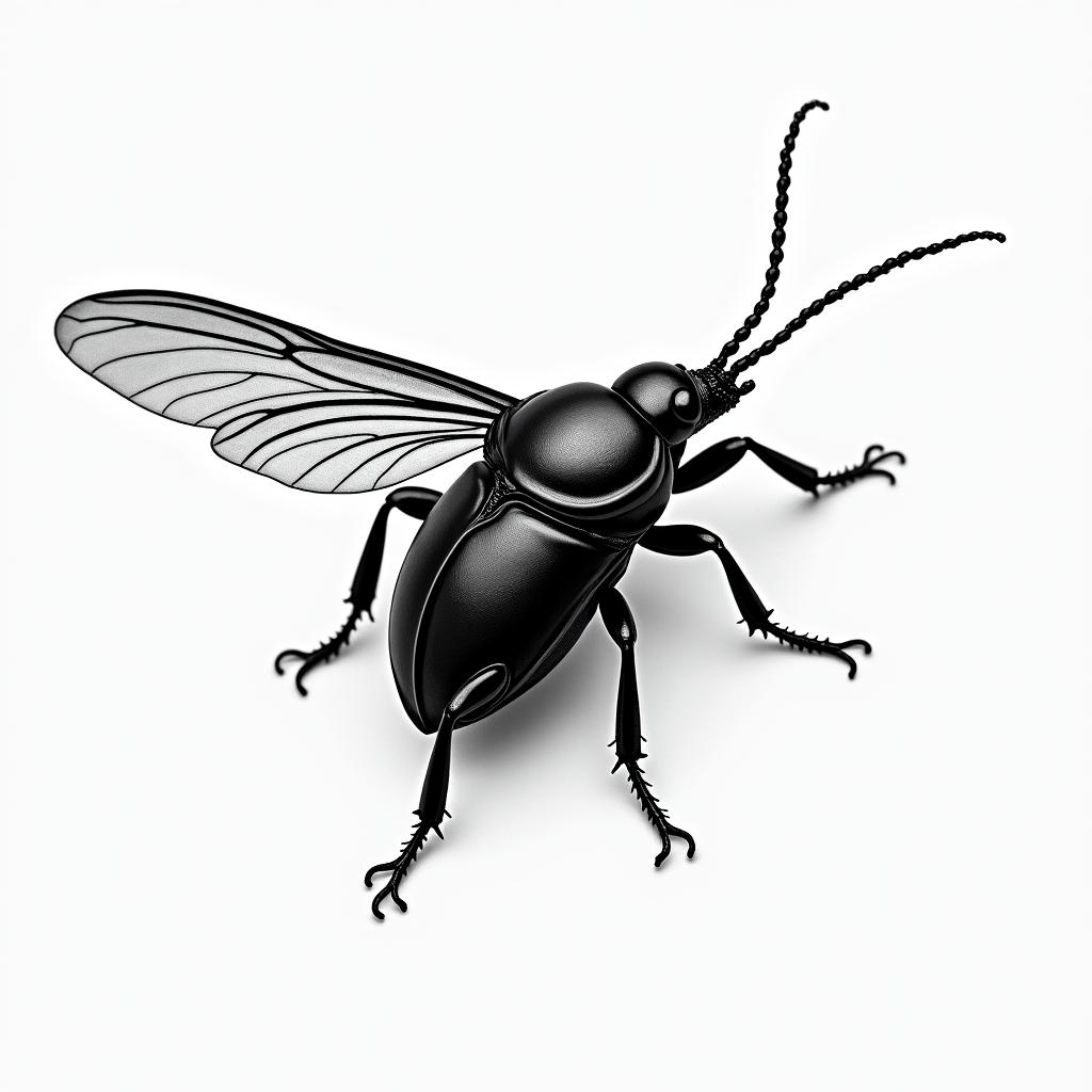 Flying beetlein realism tattoo style, featuring a highly detailed, lifelike, capturing every detail, photorealistic, ultra realistic, intricate shading, smooth and sharp,   - Variation 3