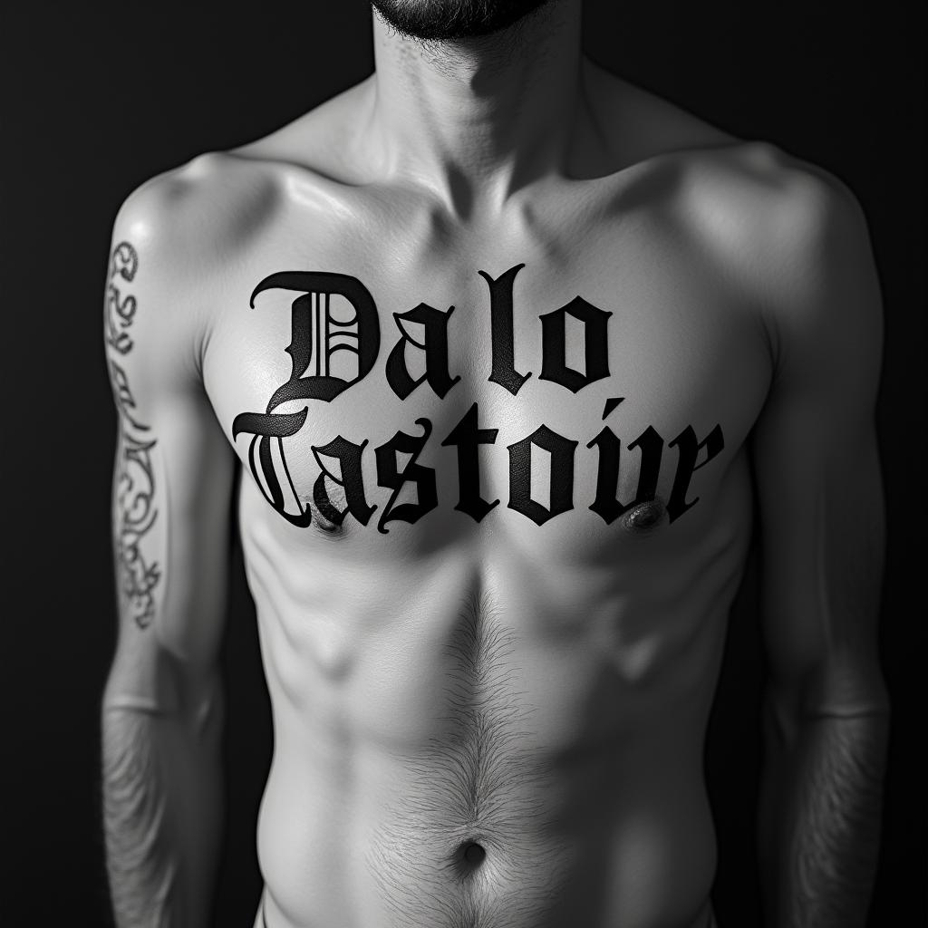 NMRtext-based tattoo, gothic font ultra-realistic, perfectly placed, high-quality font design, photo-realistic shading, 8k, high quality, finely detailed typography - Variation 3