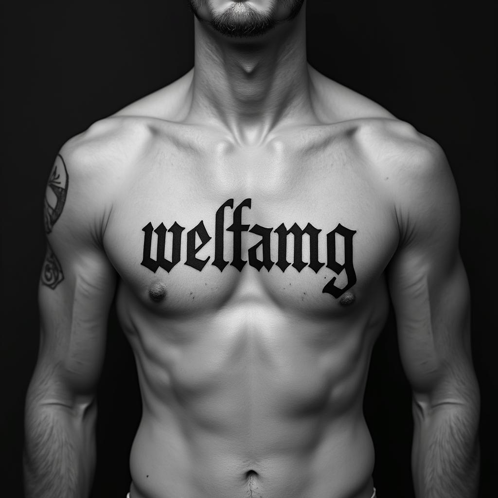 NMRtext-based tattoo, gothic font ultra-realistic, perfectly placed, high-quality font design, photo-realistic shading, 8k, high quality, finely detailed typography - Variation 2