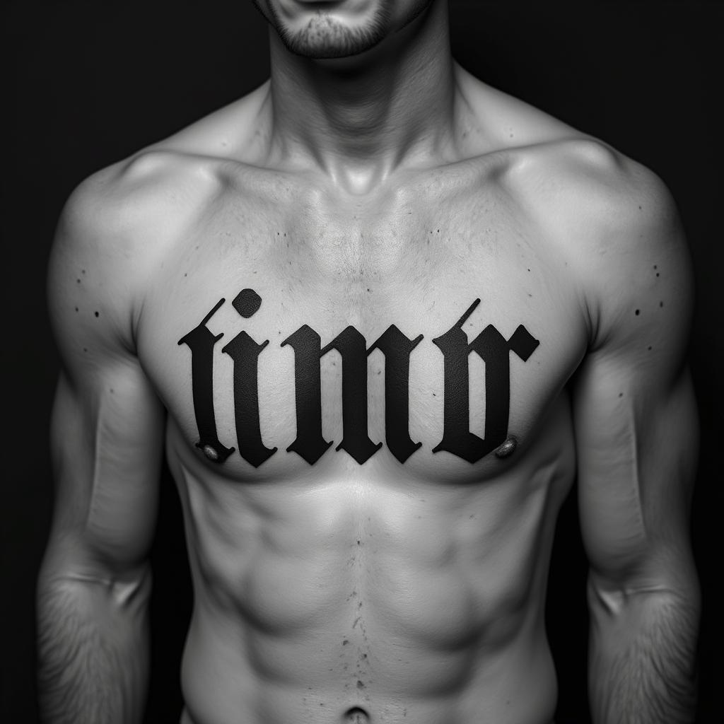 NMRtext-based tattoo, gothic font ultra-realistic, perfectly placed, high-quality font design, photo-realistic shading, 8k, high quality, finely detailed typography