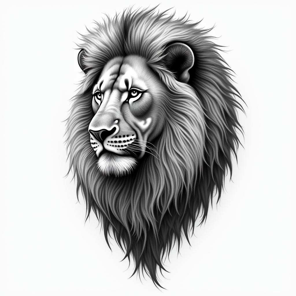 A lion, different and innovative, that doesn't use colors, has traits and also that modern tattoo with dots, where the mane looks perfect, which many times the tattoo artist makes mistakes on the mane.higly detailed tattoo