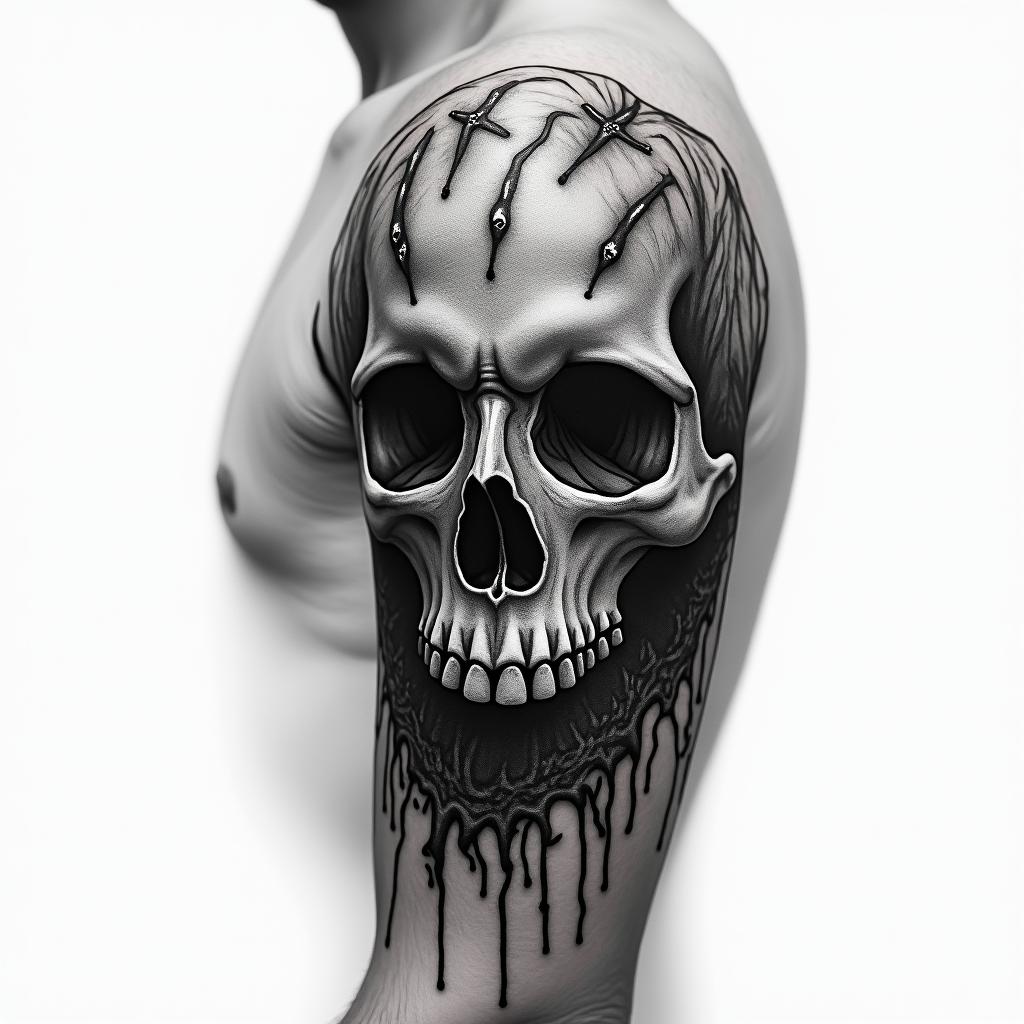 Heartbreaking and misery right sleevehigly detailed tattoo - Variation 2