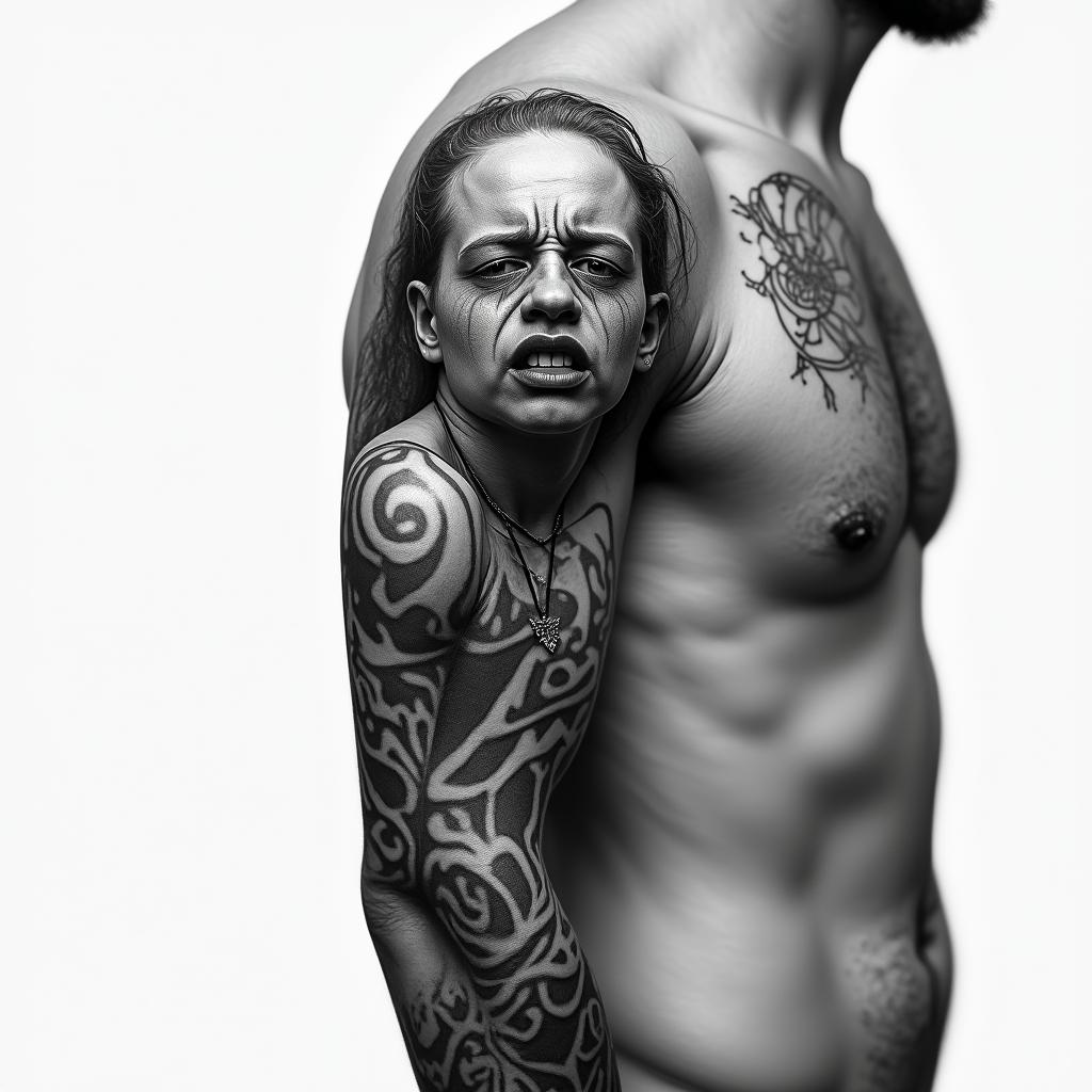 Heartbreaking and misery right sleevehigly detailed tattoo - Variation 3