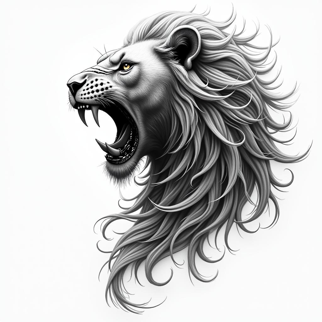 Roaring lion with a flowing manetattoo in biomechanic style, the tattoo covered by robotic elements of futuristic cyberpunk design, robotic features detail, showcasing intricate mechanical components - Variation 4