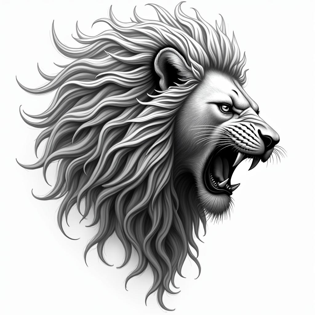 Roaring lion with a flowing manetattoo in biomechanic style, the tattoo covered by robotic elements of futuristic cyberpunk design, robotic features detail, showcasing intricate mechanical components - Variation 2