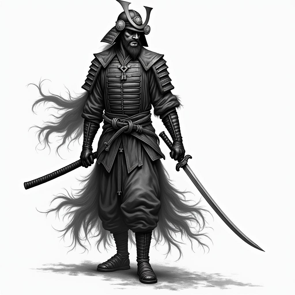 Samurai with a katanahigly detailed tattoo - Variation 4