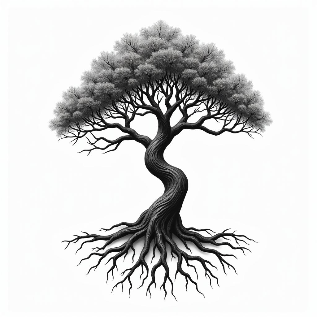 Tree of life with roots and brancheshigly detailed tattoo