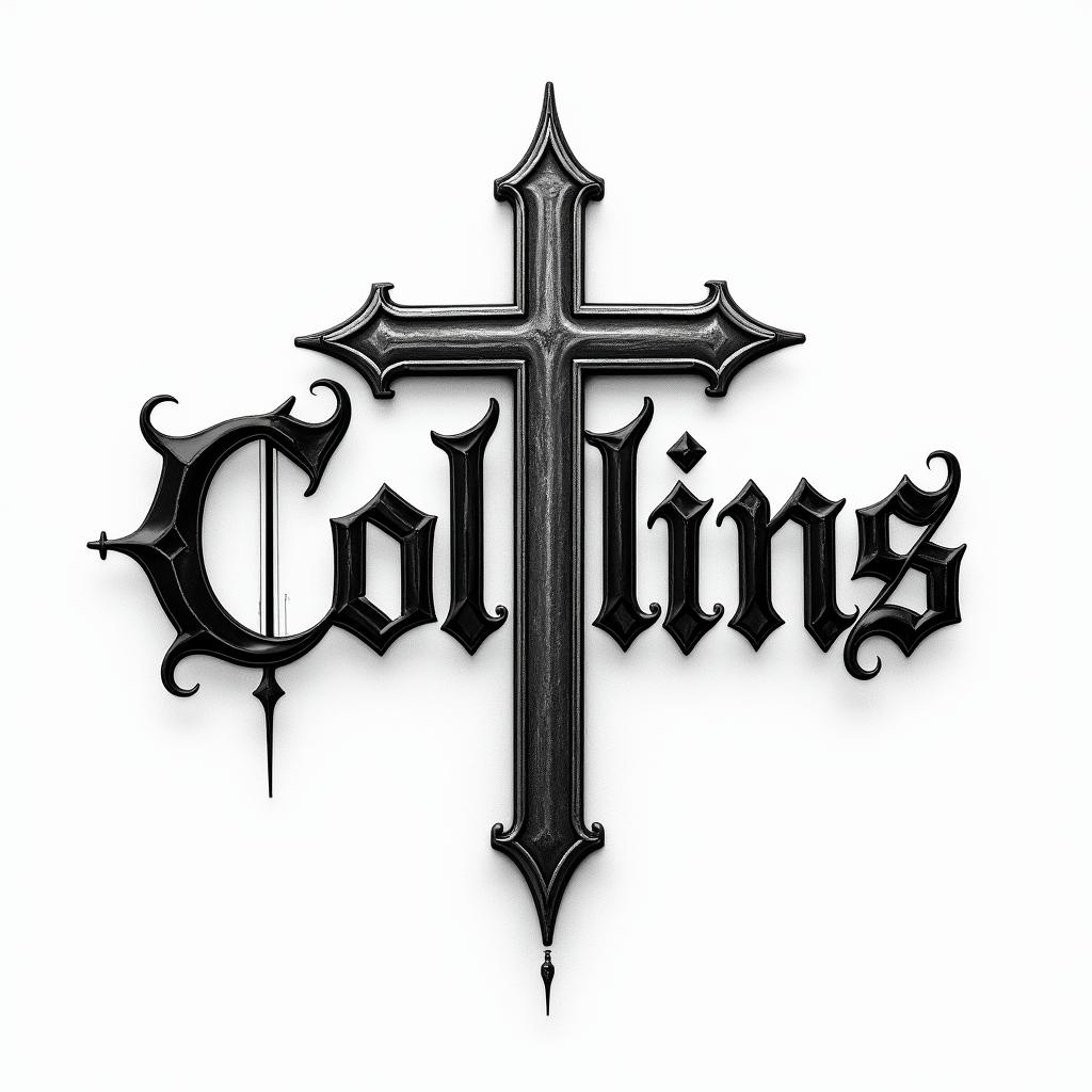 Collins construction companytext-based tattoo, gothic font ultra-realistic, perfectly placed, high-quality font design, photo-realistic shading, 8k, high quality, finely detailed typography - Variation 2