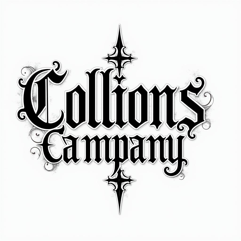 Collins construction companytext-based tattoo, gothic font ultra-realistic, perfectly placed, high-quality font design, photo-realistic shading, 8k, high quality, finely detailed typography - Variation 4