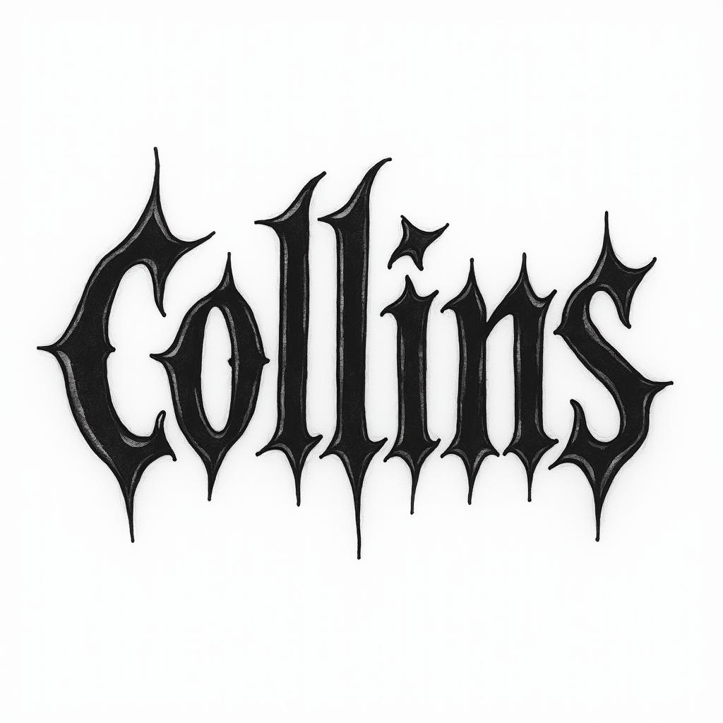 Collins construction companytext-based tattoo, gothic font ultra-realistic, perfectly placed, high-quality font design, photo-realistic shading, 8k, high quality, finely detailed typography - Variation 3