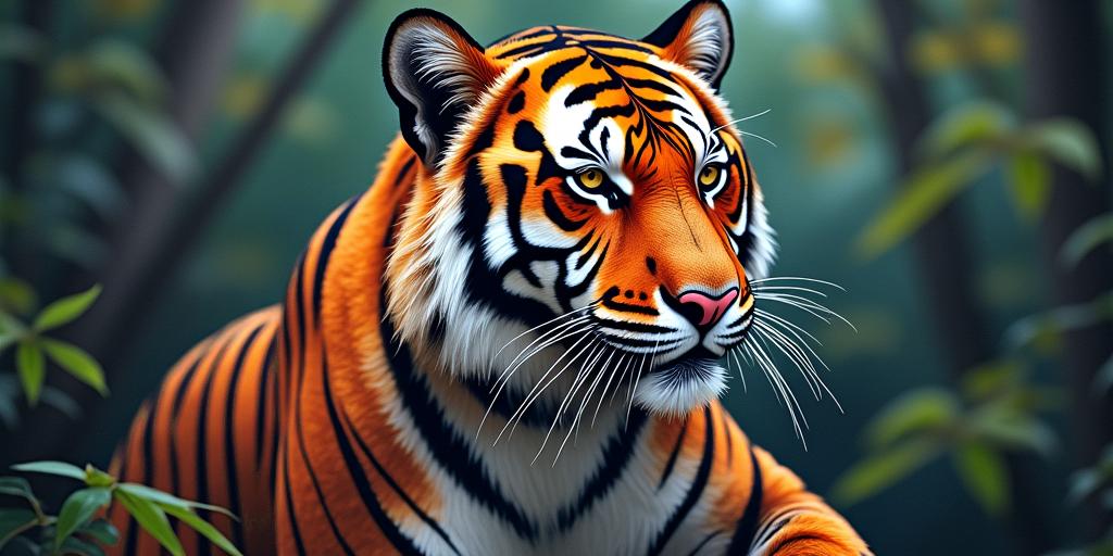 Tiger with intense eyes in a junglein pop art style tattoo, featuring bold and vibrant colors, exaggerated outlines, iconic imagery, inspired by comic books and speech bubbles, comic book characters, retro pop culture