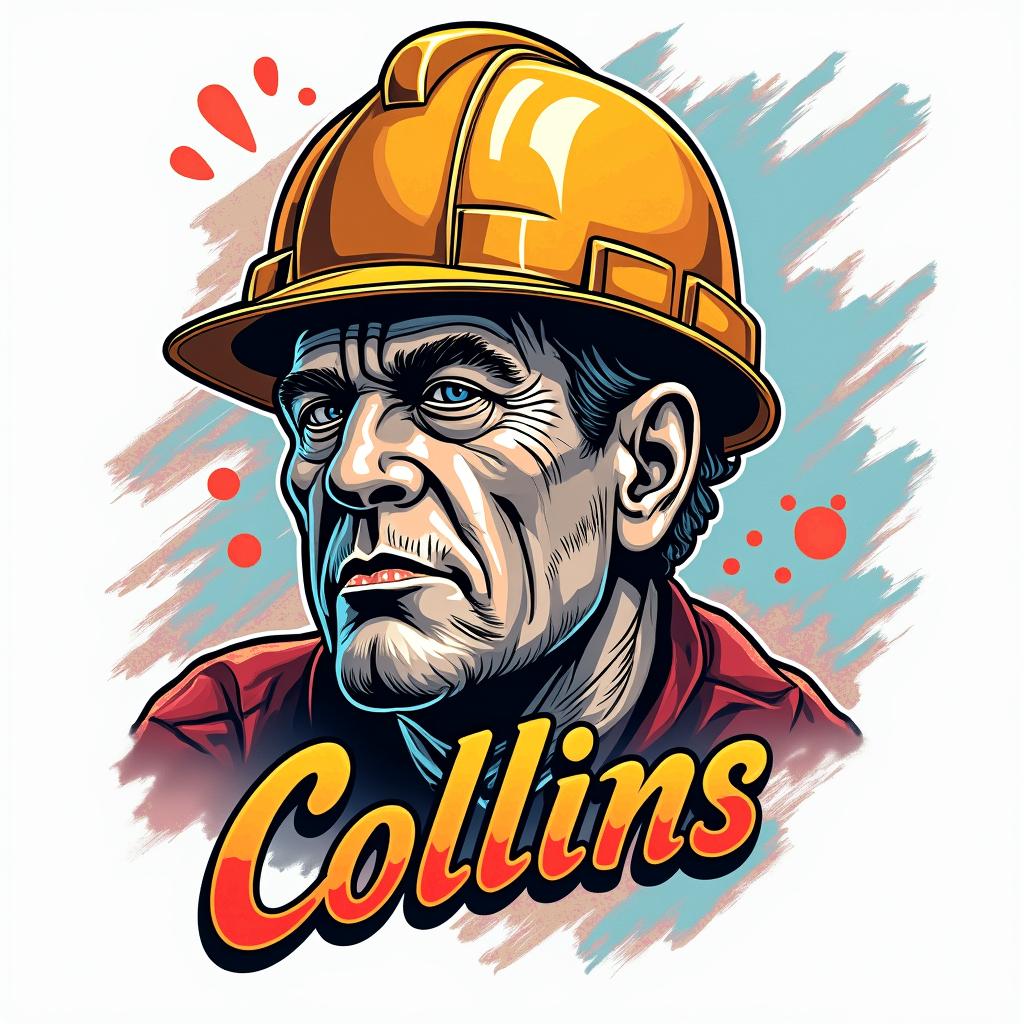Collins construction companyin pop art style tattoo, featuring bold and vibrant colors, exaggerated outlines, iconic imagery, inspired by comic books and speech bubbles, comic book characters, retro pop culture - Variation 2