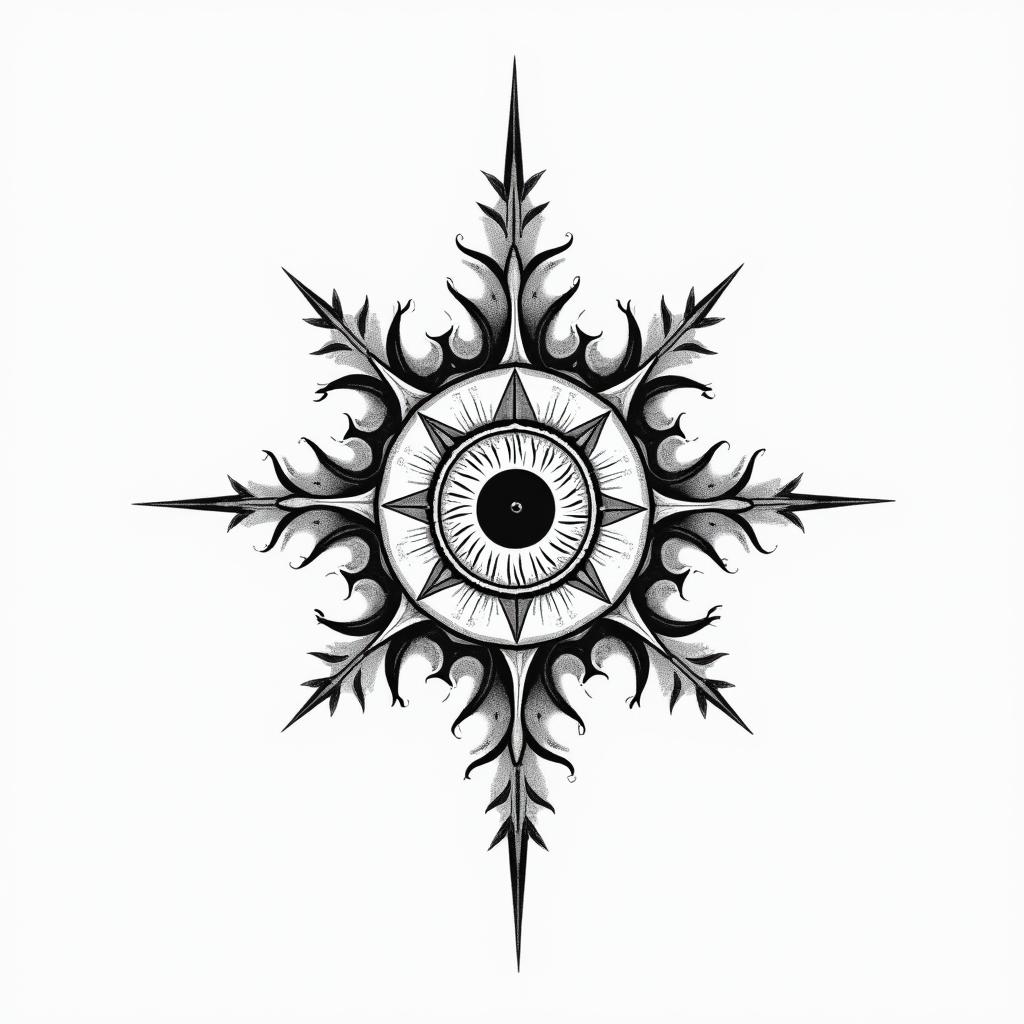 Astral projectionin spiritual symbols tattoo style, featuring an intricate design incorporating elements, Hamsa hand, third eye, minimalist composition - Variation 4