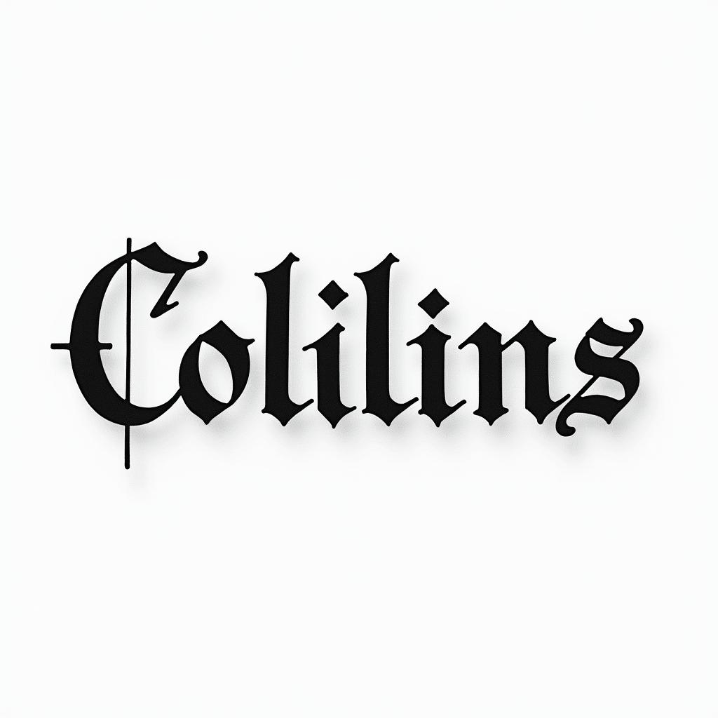 Collins construction companyminimalist text-based tattoo, Monospace font ultra-realistic, perfectly placed, high-quality font design, photo-realistic shading, 8k, high quality, finely detailed typograph - Variation 3