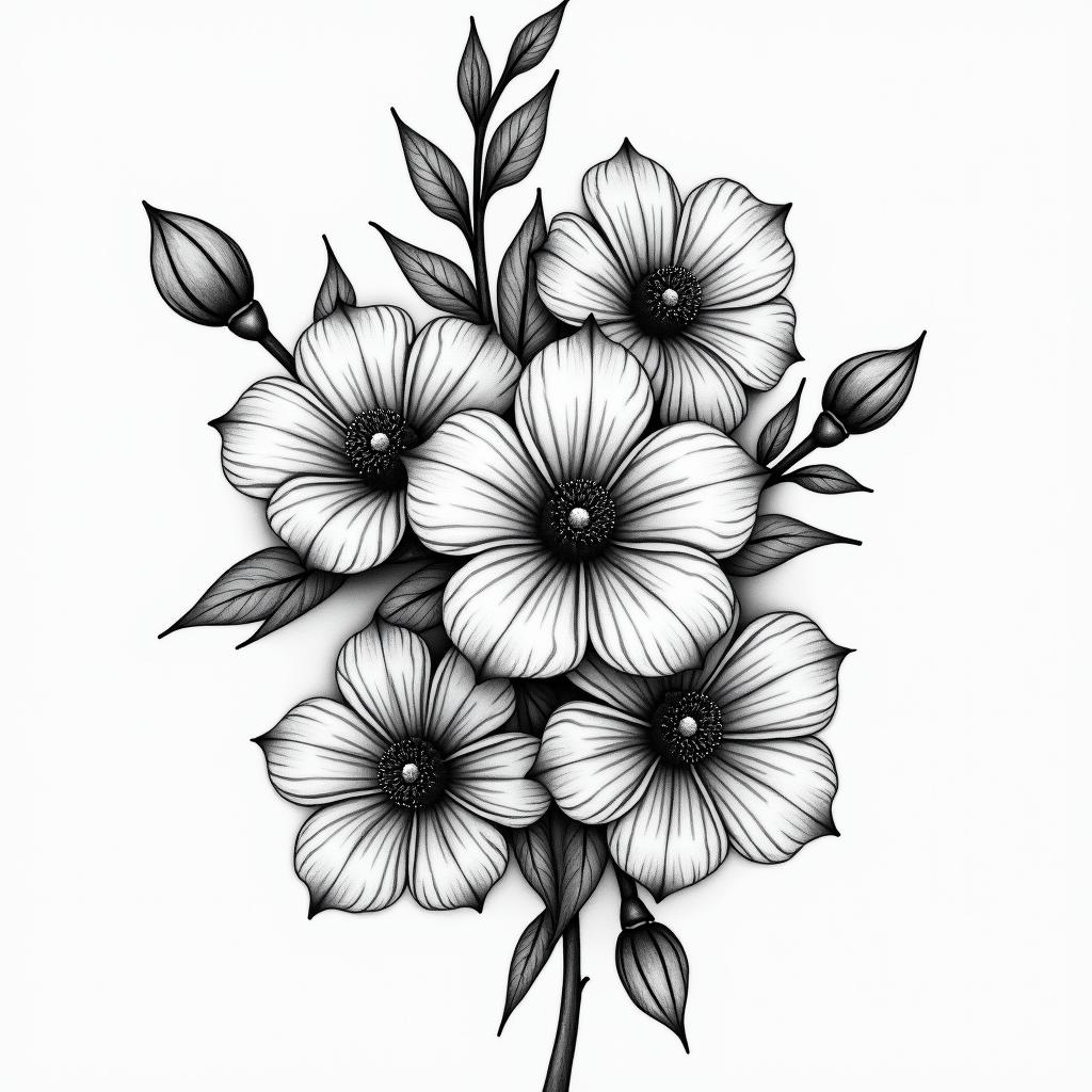 Flowershigly detailed tattoo - Variation 8