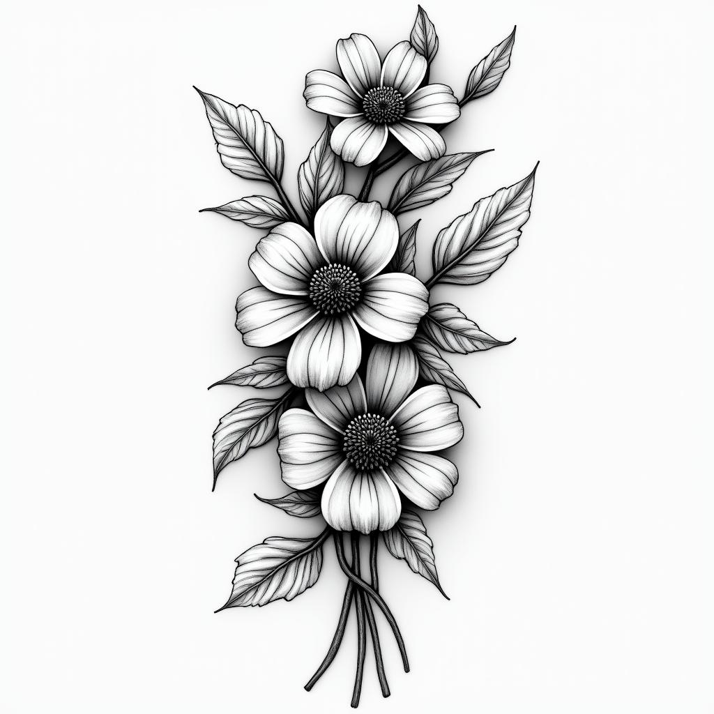 Flowershigly detailed tattoo - Variation 7