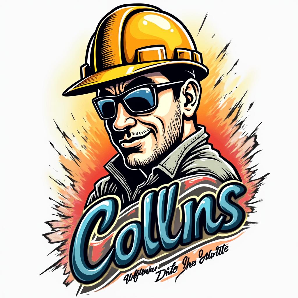 Construction company named “Collins Constructionin pop art style tattoo, featuring bold and vibrant colors, exaggerated outlines, iconic imagery, inspired by comic books and speech bubbles, comic book characters, retro pop culture - Variation 39