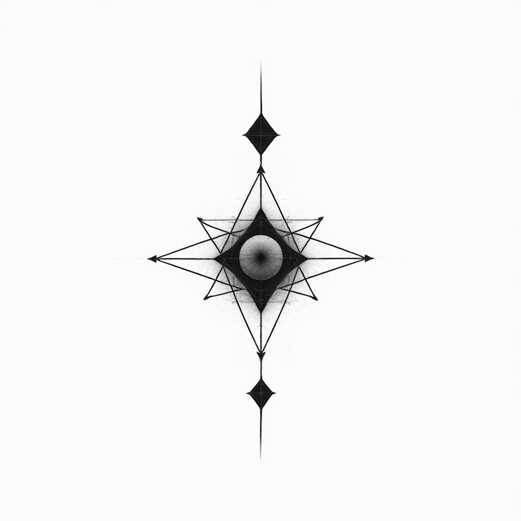 Astral projectionin minimalist style tattoo, featuring simple shapes and fine lines, with minimal shading and details, tiny triangles, creating a sense of balance and harmony - Variation 2