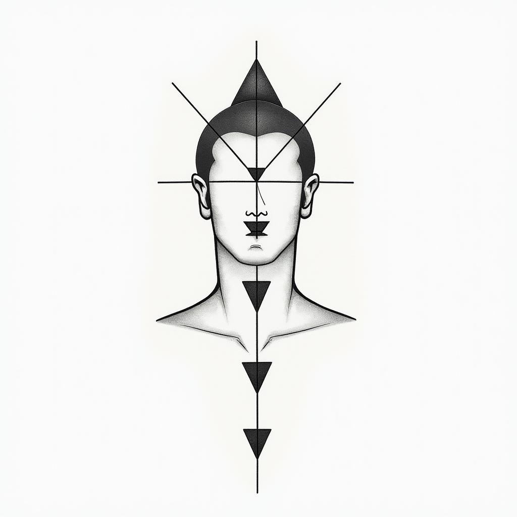 Not anonymous man Geminiin minimalist style tattoo, featuring simple shapes and fine lines, with minimal shading and details, tiny triangles, creating a sense of balance and harmony - Variation 2