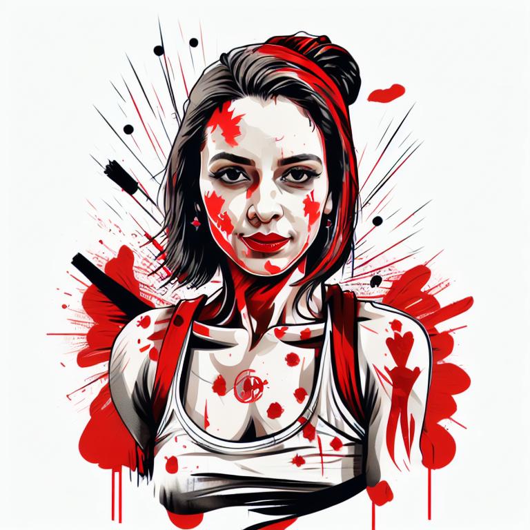 trash polka tattoo style, showcasing bold black and red ink with dynamic brush strokes and splatters. Incorporates abstract elements and expressive, chaotic lines on a solid white background. Detailed design with a high-contrast soft colored near white toned look, blending realism and abstraction to create an intense visual impactundefined - Variation 9