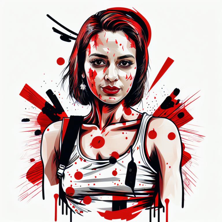 trash polka tattoo style, showcasing bold black and red ink with dynamic brush strokes and splatters. Incorporates abstract elements and expressive, chaotic lines on a solid white background. Detailed design with a high-contrast soft colored near white toned look, blending realism and abstraction to create an intense visual impactundefined - Variation 10