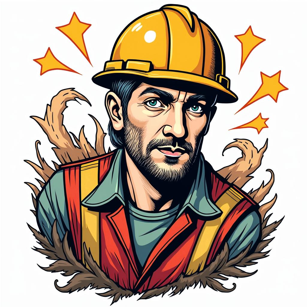 Construction company named “Collins Constructionin pop art style tattoo, featuring bold and vibrant colors, exaggerated outlines, iconic imagery, inspired by comic books and speech bubbles, comic book characters, retro pop culture - Variation 36