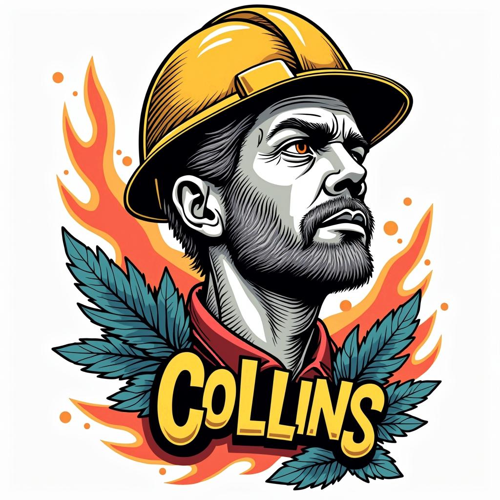 Construction company named “Collins Constructionin pop art style tattoo, featuring bold and vibrant colors, exaggerated outlines, iconic imagery, inspired by comic books and speech bubbles, comic book characters, retro pop culture - Variation 35