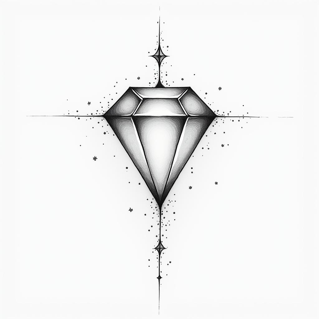 Diamond 27 Geminiin minimalist style tattoo, featuring simple shapes and fine lines, with minimal shading and details, tiny triangles, creating a sense of balance and harmony - Variation 3