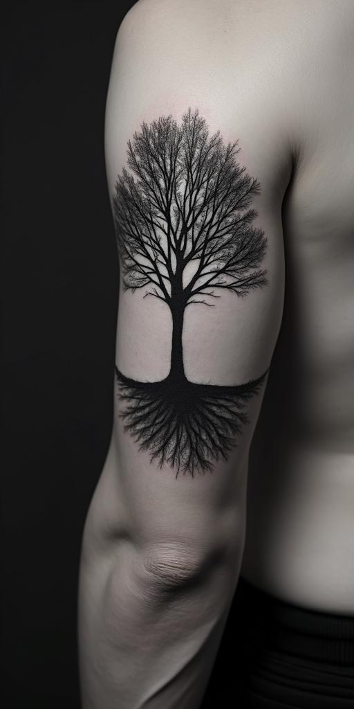 Treein realism tattoo style, featuring a highly detailed, lifelike, capturing every detail, photorealistic, ultra realistic, intricate shading, smooth and sharp, - Variation 3
