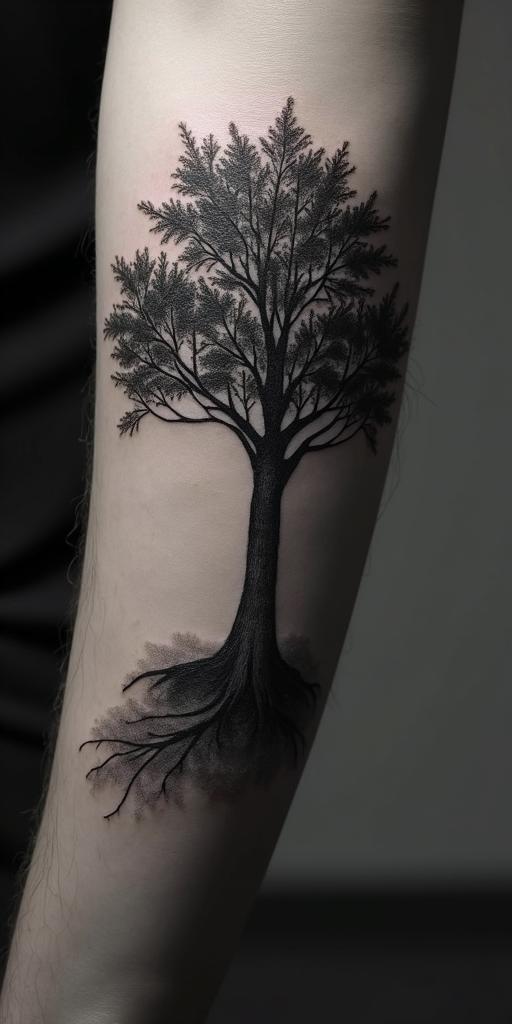 Treein realism tattoo style, featuring a highly detailed, lifelike, capturing every detail, photorealistic, ultra realistic, intricate shading, smooth and sharp, - Variation 2