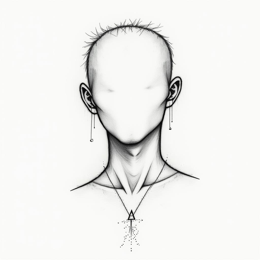 Sober manin minimalist style tattoo, featuring simple shapes and fine lines, with minimal shading and details, tiny triangles, creating a sense of balance and harmony - Variation 2