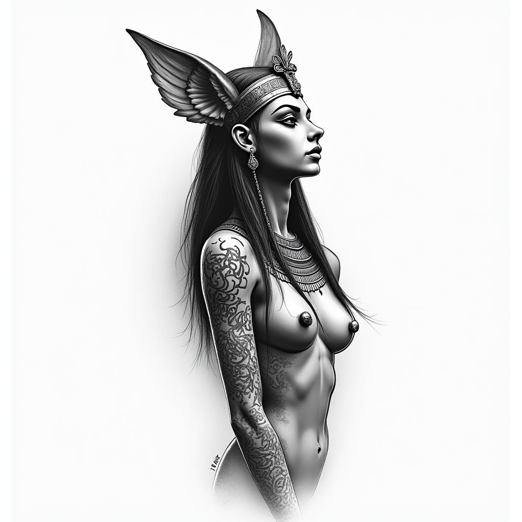 Egyptian goddess bastethigly detailed tattoo