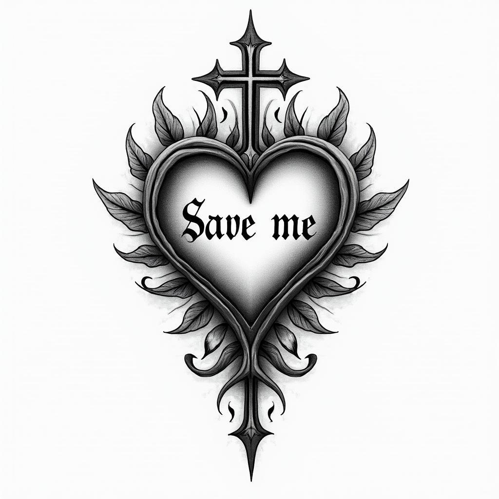 “Save me” written in old Englishhigly detailed tattoo - Variation 1