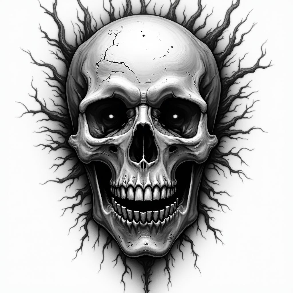 Borderline personality disorder in horror tattoo style, showcasing haunting and unsettling, dark and gritty textures with skulls, eerie faces, jgged designs, bold and intense shading - Variation 3