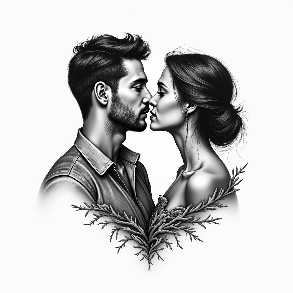 Make a simple black and white couple tattoo based off Arizonahigly detailed tattoo