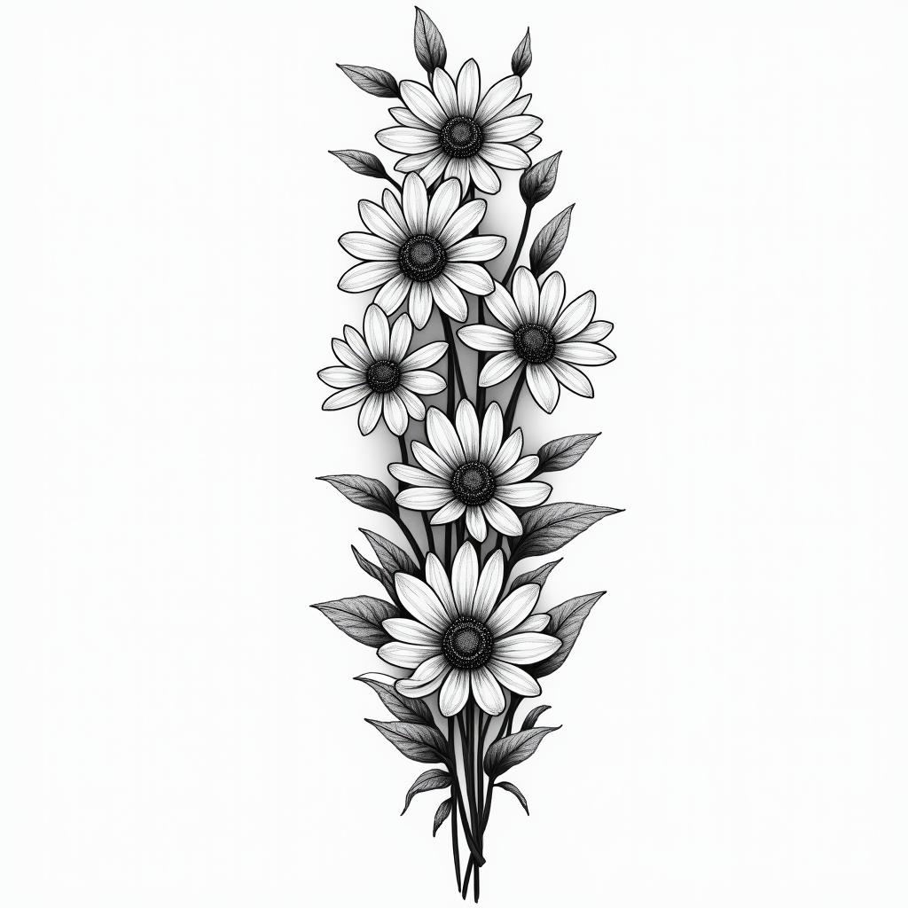 Half sleeve tattoo with a mixture of daisies, water lilies, and lily of the valleyin bohemian style tattoo, 8k - Variation 3
