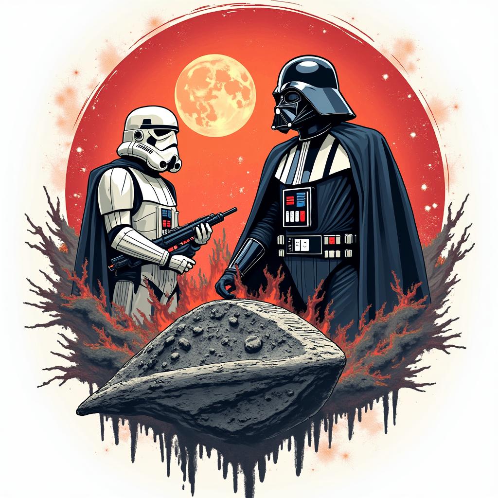 Star wars battlein pop art style tattoo, featuring bold and vibrant colors, exaggerated outlines, iconic imagery, inspired by comic books and speech bubbles, comic book characters, retro pop culture - Variation 4