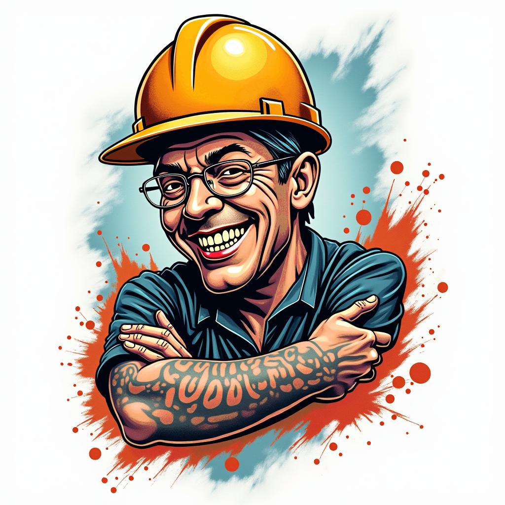 Construction company named “Collins Constructionin pop art style tattoo, featuring bold and vibrant colors, exaggerated outlines, iconic imagery, inspired by comic books and speech bubbles, comic book characters, retro pop culture - Variation 22