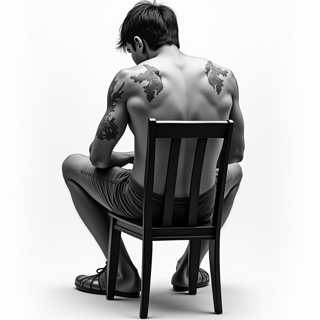 Someone tied to a chair with injuries.in realism tattoo style, featuring a highly detailed, lifelike, capturing every detail, photorealistic, ultra realistic, intricate shading, smooth and sharp,   - Variation 4