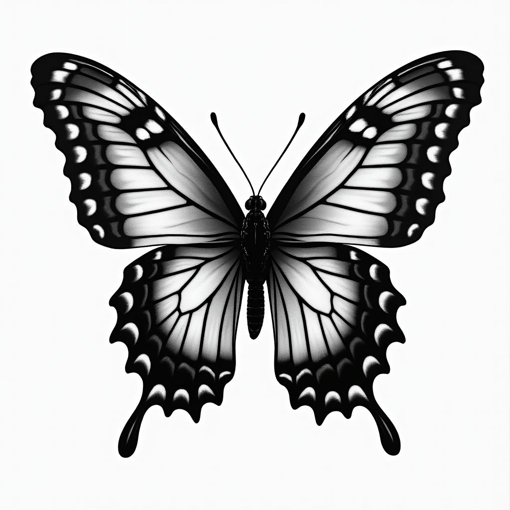 Butterfly, dancein portrait tattoo style, featuring a highly realistic and detailed depiction  - Variation 4