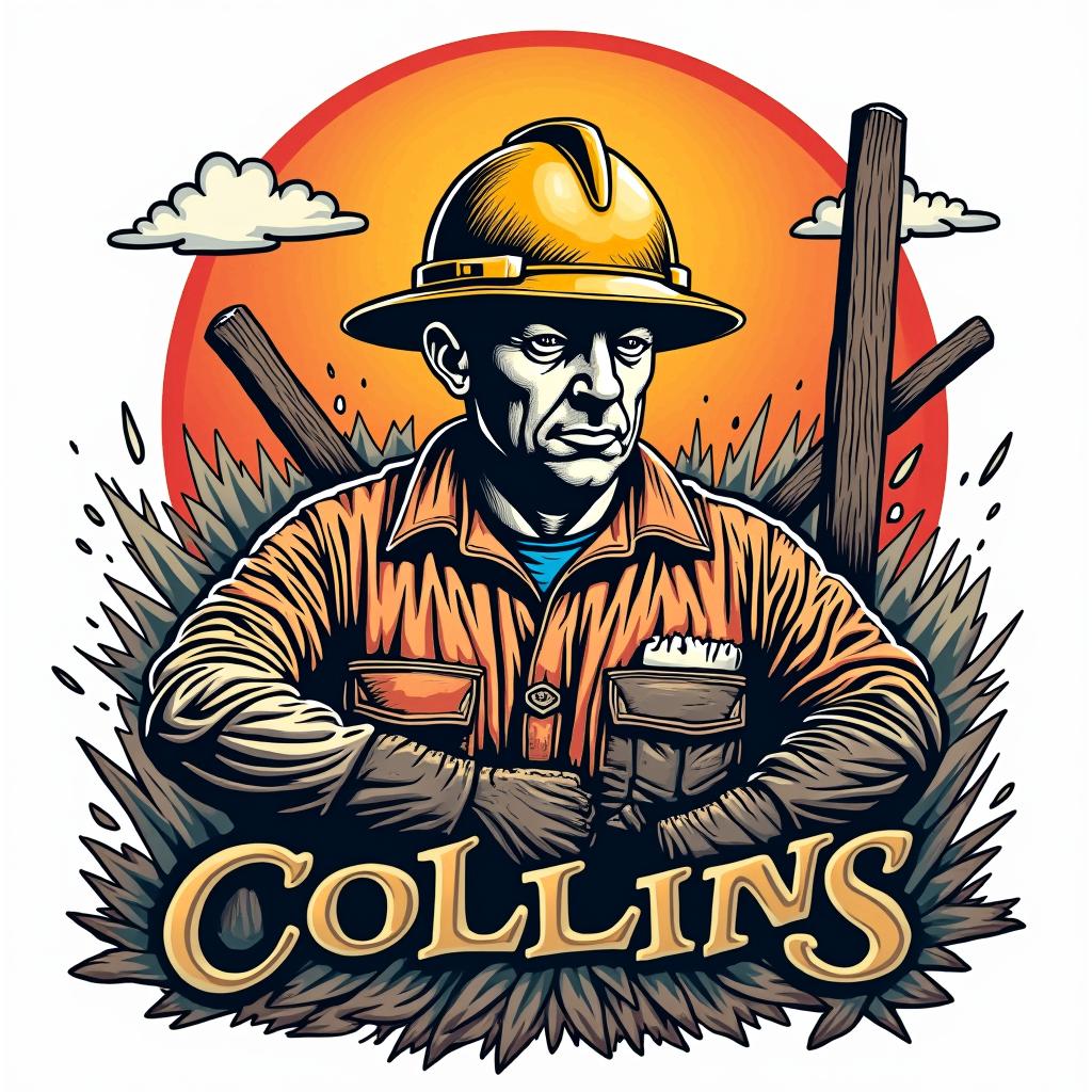 Construction company named “Collins Constructionin pop art style tattoo, featuring bold and vibrant colors, exaggerated outlines, iconic imagery, inspired by comic books and speech bubbles, comic book characters, retro pop culture - Variation 19